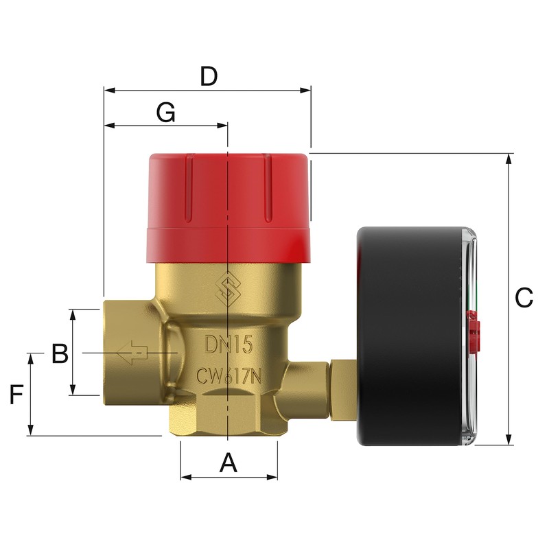 Flamco Prescomano 27683 Safety Valve with Pressure Gauge - Pressure