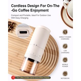 Portable Cordless Burr Coffee Grinder, Electric Conical Bur Espresso Grinder with 38 External Adjustable Grind Settings, Battery Display Panel, Rechargeable Small Coffee Bean Mill For Travel