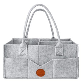 Maliton Diaper Caddy Organizer - Diaper Caddy for Baby Nursery Storage, Felt Diaper Organizer for Baby Stuff with Handle, 15" x 9" x 7" Portable Baby Basket Boy Girl Changing Table Organizer (Grey)