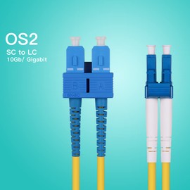 H!Fiber.com OS2 LC to SC Duplex Fibre Optic Cable, Fibre Optic, Singlemode Jumper, 1 Metre (3.3 ft), 4 Pack