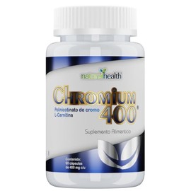 Natural Health Chromium 400 | Suplemento Alimenticio con Polinicotinato de Cromo y L-Carnitina | Frasco con 60 Cápsulas de 400 mg c/u