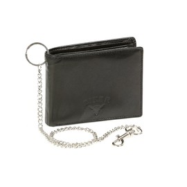 Biker Wallet with chrome Chain horizontal format BIKER, Genuine Leather, black - ''LEAS Chain-Series''