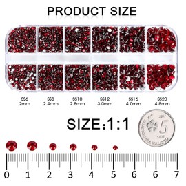 3792 Pcs Siam Flatback Rhinestones Set for Nail, Art, Crafts, Makeup, Tumblers Glitter Round with Tweezers and Picking Pen(SS6~SS20)