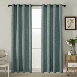 JSFLY Jacquard Linen Curtains 84 inch Length 2 Panels Thick Faux Linen Blended Window Drapes Burlap Textured Curtains with Grommet for Living Room Bedroom Farmhouse (52x84 Lake Blue) Natural