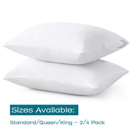 LOSAFEFE 100% Cotton Zippered Pillow Cases King Size Set of 2, Super Soft & Breathable Pillow Protectors with Zipper, White Pillow Case Covers 20x36 Inches