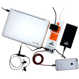 Power Strip Surge Protector by Artix NRGPower C300, 2 AC Outlets and 4 USB Charging Ports 5-Ft Cord (White & Orange)