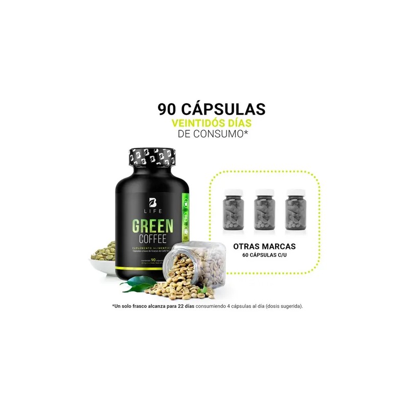 Café Verde 100% Puro 90 Cápsulas. Green Coffee, B Life