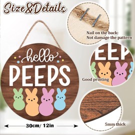 Easter Door Decorations Bunny Decor - Hello Peeps Rabbit Wall Sign - Wooden Welcome Door Hanger Wreath for Easter Decorations for the Home Party Supplies