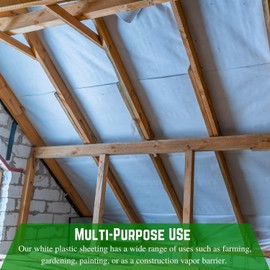 VBS - 6 mil White Construction Plastic Sheeting - Thick Plastic Sheeting, White Plastic Tarp, Construction Plastic, Dust Containment, Drop Cloth Vapor Barrier, White Plastic Sheeting (16' x 75')
