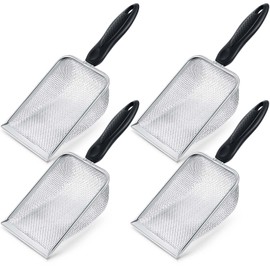 Dunzy 4 Packs Reptile Sand Stainless Steel Fine Mesh Reptile Substrate Metal Sand Shovel Sifter Litter Cleaner Corner Scoop Shovel Cleaner Scooper for Bedding Aquarium Terrarium Accessories