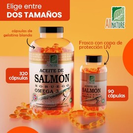 All Nature. Aceite de Salmón Noruego Omega 3. 320 Cápsulas. 1300 Mg por Porción con Epa y Dha. Suplemento Familiar con Ingredientes Naturales y Alta P