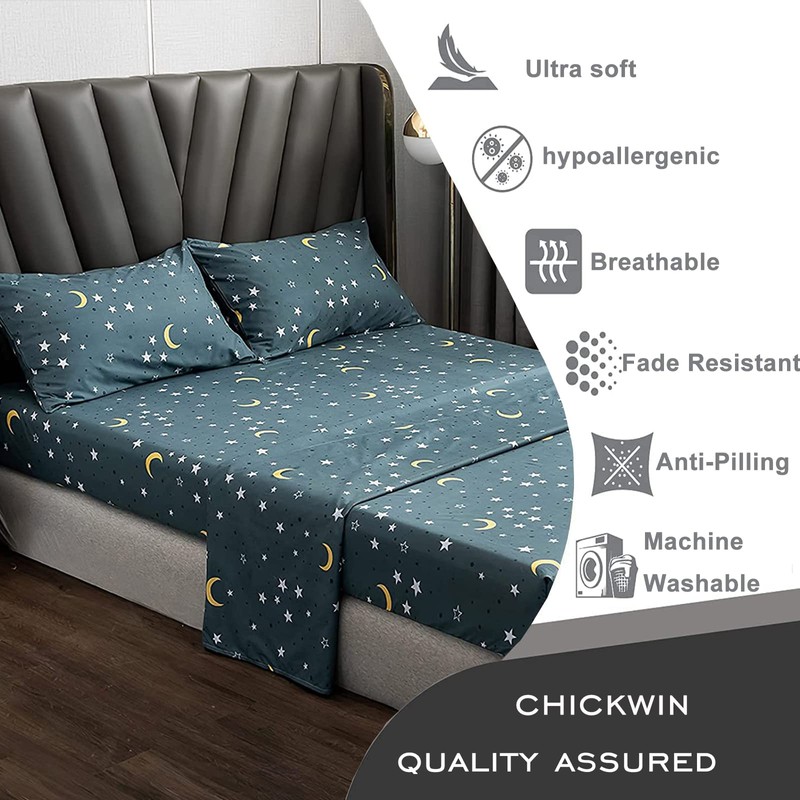 Chickwin Super King Size Fitted Sheets -30cm Deep, Blue Moon