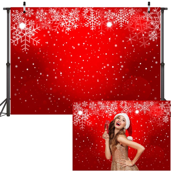 Sensfun Red Christmas Photography Backdrop Winter White Snowflake Backdrops Red