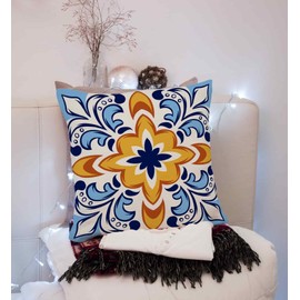 Mexican Talavera Throw Pillow Covers Outdoor Waterproof Pillow Spanish Exotic Ethnic Outdoor18x18 Set of 4 Pillows Case Spanish Exotic Geometry Cushion Cover for Garden Patio Tent Couch Sofa Home