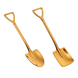 Shimmeroo 2pcs Gold Shovel Spoon, Stainless Steel Square Head Dessert Spoons Set,Pointed Mini Shovel Reusable Spoons for Ice Cream Coffee Tea Appetizers,Gift for Coffee Lovers