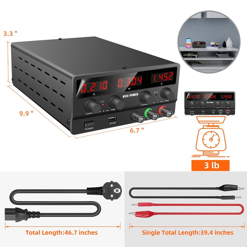NICE-POWER DC Power Supply Variable: 30V 10A Adjustable Switching Regulated
