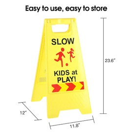 Slow Kids at Play Signs for Street, Double-Sided Text and Graphics with Reflective Tape, Children at Play Safety Sign for Neighborhoods Schools Park Sidewalk Driveway (2-Pack Yellow)