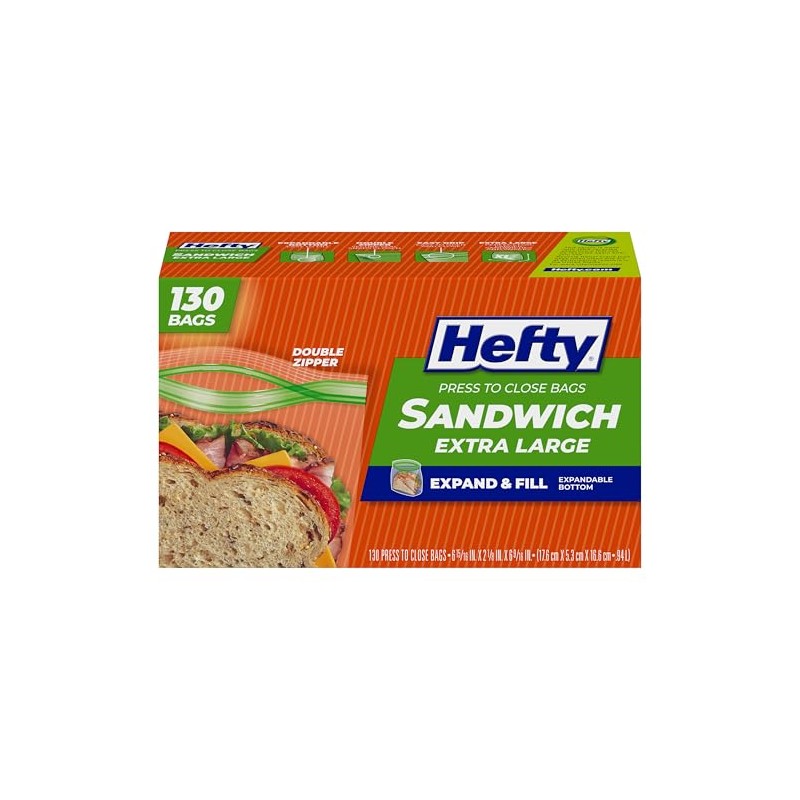 Hefty XL Press to Close Plastic Sandwich Expand and Fill