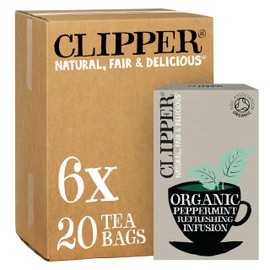 Clipper Organic Peppermint Tea Bags | 120 Infusion Mint Teabag Sachets (6x Boxes of 20) | Bulk Buy, Home & Catering | Caffeine-Free Herbal Tea Bags | Natural, Unbleached, Plant-Based & Biodegradable