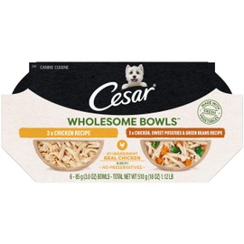 Cesar Wholesome Bowls Adult Wet Dog Food, Chicken Recipe and Chicken, Sweet Potatoes & Green Beans Recipe Variety Pack, Wet Food for Dogs, 3 Oz. Bowls, 6 Count