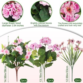 CITYES 6 Pcs Artificial Flowers for Outdoors Impatiens Silk Geraniums Flowers Pink UV Resistant Faux Impatiens Flowers for Outdoor Planters Pot Patio Garden Hanging Basket Porch Table Indoor Decor
