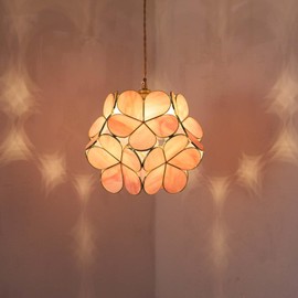 Bieye L10965 Flower Petals Tiffany Style Stained Glass Ceiling Pendant Light for Home Decor (Pink, 12" Cherry Blossom)