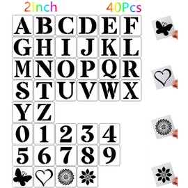 40pcs 2 Inch Letter and Number Templates, Reusable Plastic Large Alphabet Art Letter Stencils for Painting on Wood, Wall, Fabric, Rock, Chalkboard,Signs, Number Painting Stencils DIY Art Gifts