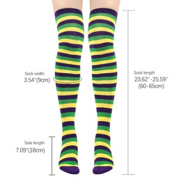 Mardi Gras Socks for Women Purple Gold Green Mardi Gras Striped Knee Socks Mardi Gras Knee High Socks Mardi Gras Thigh High Socks Knee High Stockings for Women Girls Mardi Gras Costume Accessories