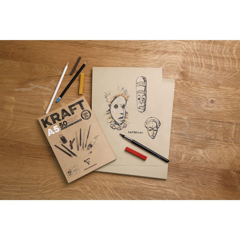 Clairefontaine 96545C Kraft Paper Pad Glued, Ideal for Dry Techniques,
