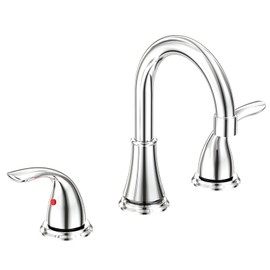 Phiestina Widespread 8 Inch 3 Hole Chrome Bathroom Faucet, 2 Handle Modern Vanity Faucet with Metal Pop up Drain and Water Supply Lines, BF03011-K05-C