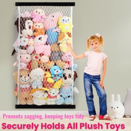 Stuffed Animal Storage Net, Elastic Stuffed Toy Holder,Door/Wall Mount Length Adjustable Hanging Soft Toy Organizer, Plushie Net for Nursery Play Room-Black Boards