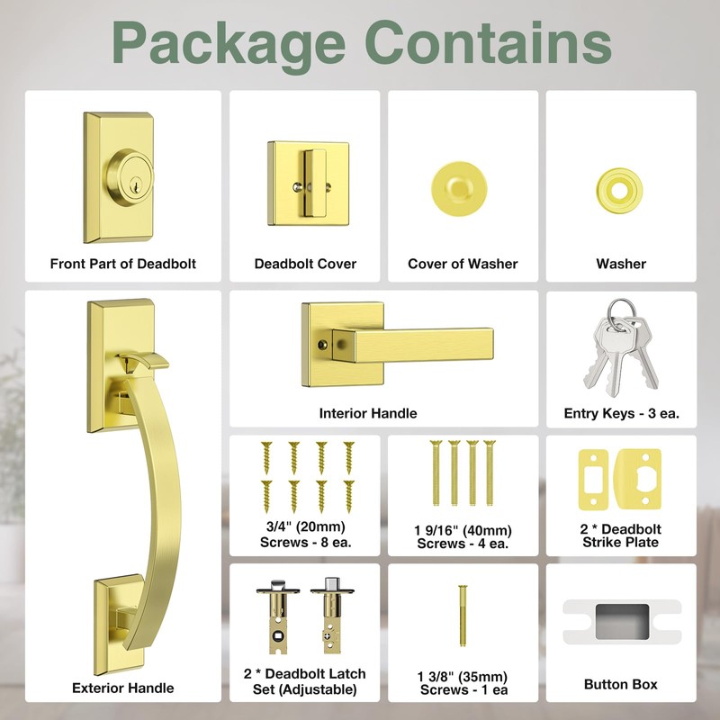 Floresita Front Door Lock Set, Gold Front Door Handle and