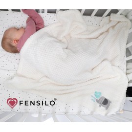 FENSILO Baby Blanket Pushchair Gift Blanket Baby Throw Blanket Children's Blanket Cuddly Blanket Bedspread Plush Warm 94 x 72 cm Newborn White Olifant