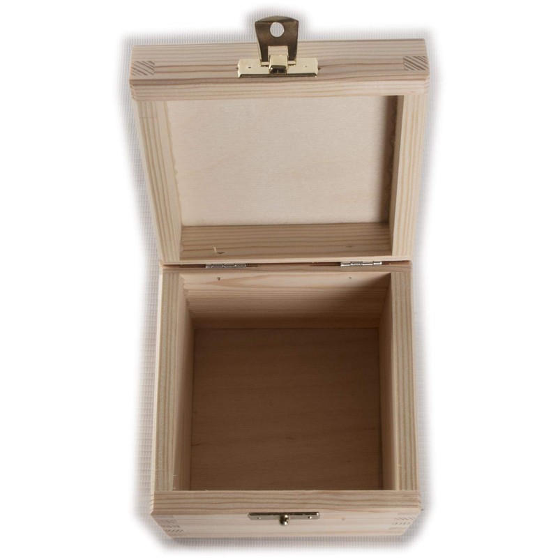 Small Square Cube Wooden Box with Lid & Clasp Closure