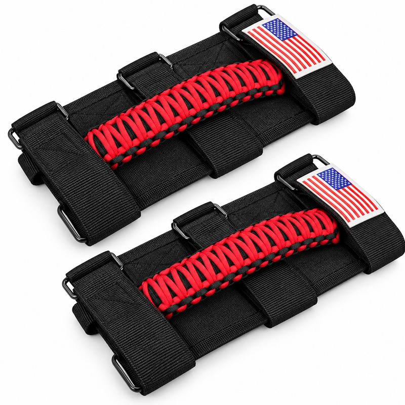 2 Pcs Paracord Grab Handles for Jeep Wrangler – Red