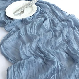 Cheesecloth Table Runner, 10FT Dust Blue Table Runner 35*120inch Boho Blue Table Runner for Wedding Bridal Shower Baby Shower Table Centerpiece Decorations