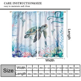 AAVEUP Turtle Curtains, Watercolor Cartoon Sea Animals Octopus Coral Shell Seahorse Jellyfish Blackout Window Treatments Drapes for Kids Boys Girls Bedroom Nursery Bathroom 42x45in（Blackout）