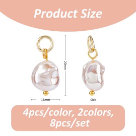 SUPERFINDINGS 8Pcs 2 Colors Pearl Charms Imitation Pearl Pendants Pearl Beads Charms Irregular Baroque Pearl Pendants with Metal Loop for Bracelet Jewelry Making, 2cm