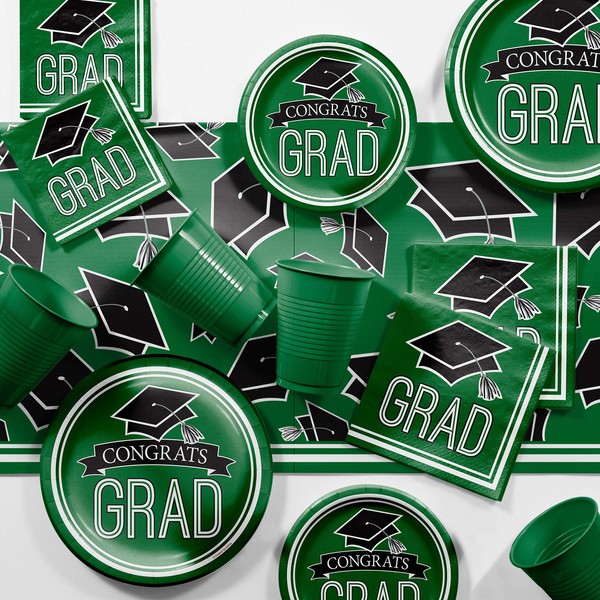 Graduation School Spirit Green Party Supplies Kit, Serves 36