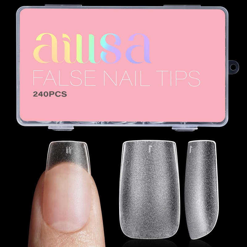 AILLSA Uñas Postizas Cortas Cuadradas, 15 Tamaños, 240 Unidades. Uñas