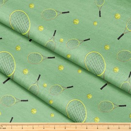 Fabric by The Yard [ 58" inches x 1 Yard ] Decorative Fabric for Sewing Quilting Apparel Crafts Home Decor Accents (Tennis Racket Ball Pattern)