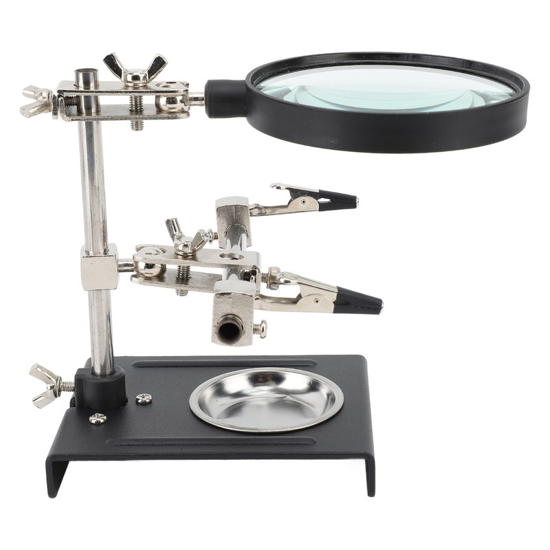 6X Magnifier with Auxiliary Clip Magnifying Glass Holder Third Hand