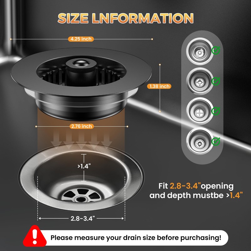 3-in-1 Kitchen Sink Strainer & Stopper, Matte Black Pop Up