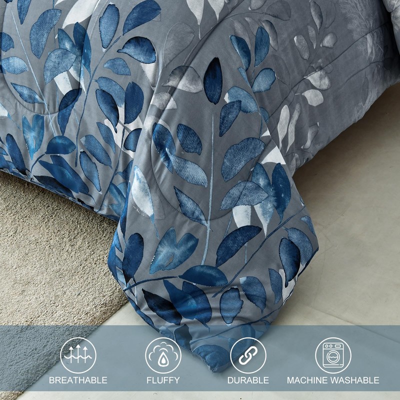 Anibedding Blue Comforter Set California King Size 7 Piece Navy