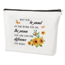QONCV Inspirational Gifts for Women, Motivational Sunflower Cosmetic Bags Encouragement Emotional Support Cheer Up Positive Sobriety Thinking of You Get Well Makeup Bag Gifts for Woman Friends Ideas