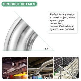 M METERXITY 2-Pack OD 1.8 Inch 45 Degree Mandrel Bend Elbow, Thicken 1.5 mm 304 Stainless Steel Exhaust Elbow Pipe for Car Modified Exhaust System, Stair Handrail Bend, Height 55 mm