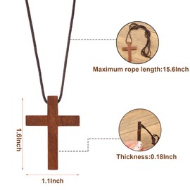 Natural Wooden Cross Necklace for Men&Woman, Crucifix Necklace Men&Woman, Bulk Wooden Small Crosses Gifts for Bible Verse Easter Party Favor, Cross for Car Mirror Hanging Pendant, 1.6In X 1.1In（4pcs）