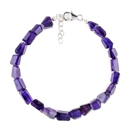 Natural Zambian Amethyst Gemstone Full Beaded Nuggets Choker Bangle Bracelets Jewelry for Women, Birthstone Crystals and Healing Stones, Rhodium Plating 925 Sterling Silver 8 inch