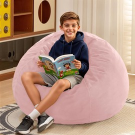 HABUTWAY 2FT Bean Bag Chair, 2' Beanbags Small Bean Bag Chairs with Filling, Teardrop Bean Bag Chair Luxurious Velvet Ultra Soft Fur with Removable Cover (Soft Pink)