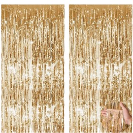 Gold Backdrop, 2 Pcs Birthday Decoration Curtain（1m*2m）, Birthday Party Gold Backdrop, Suitable For Stage Background Decoration, For Runway Decor, Wedding Holiday Party